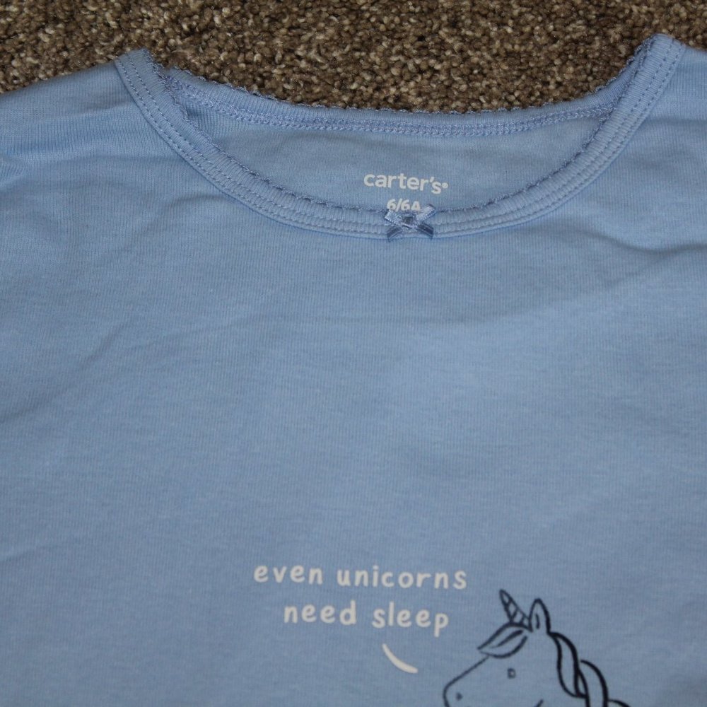 Carter's Blue Unicorn 4-Piece Pants Shorts Pajamas Set Girls Size 5 6 7 8 NWT - Picture 4 of 5